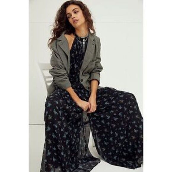 Free People EDGE OF LOVE JUMPSUIT FLORAL BLACK - Picture 1 of 10